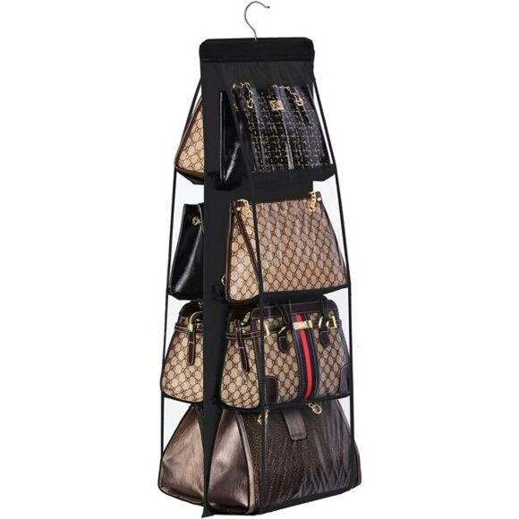 Lirex Hanging Purse Organizer 8 Pocket Closet Handbag Storage Holder Black - Picture 7 of 7